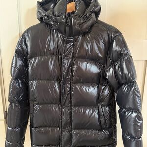 Aritzia Superpuff Shiny Black Puffer Coat with Hood